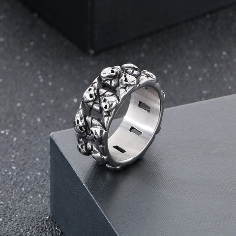 Anillo Calavera Acero Inoxidable Punk Gótico Retro Vintage Relieve Banda Ancha Estilo Biker Joyería Moda Para Hombres