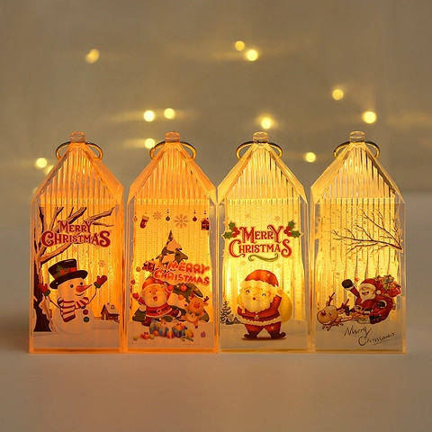 Linterna LED de Navidad Decoración Papá Noel Muñeco de Nieve Reno Patrón Luz de Noche Colgante Festiva Adorno Casa Portátil Regalo Fiesta Hogar