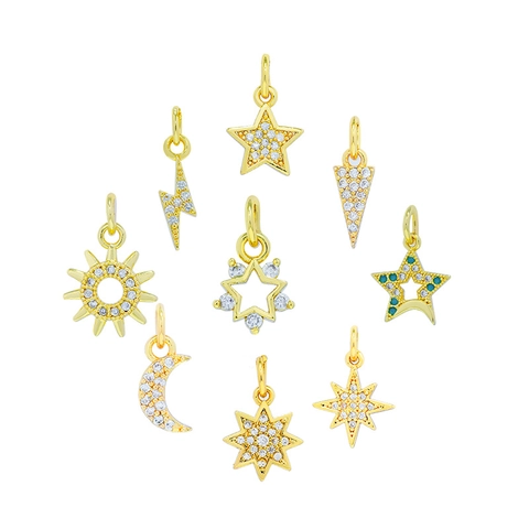 Charmes Pendentifs DIY En Zircon Pour Création De Bijoux Cuivre Plaqué Or Étoile Lune Soleil Micro Pavé Accessoires