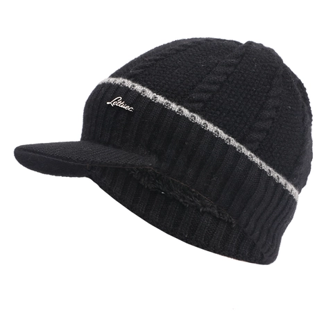 Berretto In Maglia Invernale Con Visiera Foderato In Pile Caldo Trecce Cappello Per Uomini Donne Acrilico