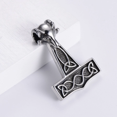 Collana Pendente Martello Di Thor Vichingo Acciaio Inossidabile Testa Di Capra Nodo Celtico Nordico Punk Gotico Uomo