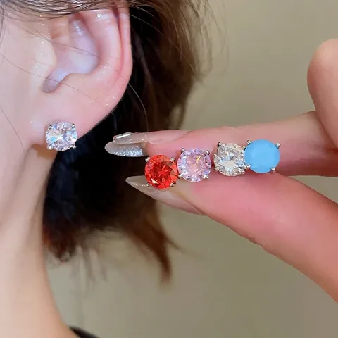Glänzende Runde Zirkon Ohrstecker Geometrisch Kupfer Mit 925 Sterling Silber Ohrstecker Modeschmuck Für Damen