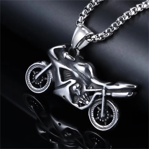 Collana Con Ciondolo Moto Acciaio Inossidabile Design Motocicletta Stile Biker Punk Gioielli Retro Per Uomo