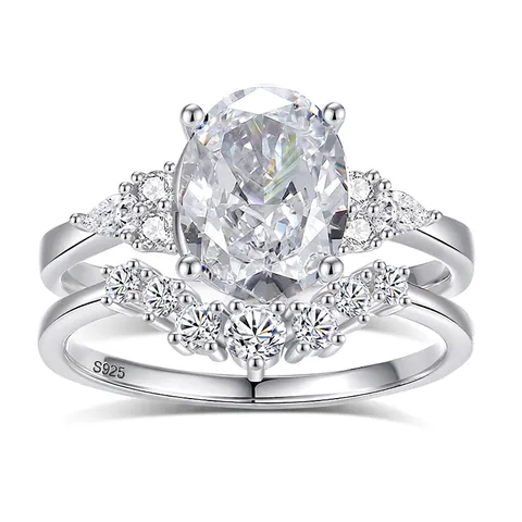925 Sterlingsilber Ring-Set Königlicher Stil Oval Strass Eingelegter Doppelring Damen Luxus Verlobung Hochzeit Schmuck Fingerring