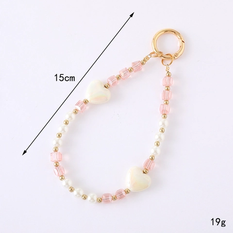 Handmade Crystal Heart Beaded Phone Charm Fashion Artificial Pearl Keychain Zinc Alloy Bag Pendant For Women Accessories