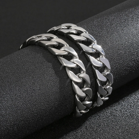 Bracciale A Catena Cubana Acciaio Inossidabile 316L Lucidato Spazzolato Opaco Hip Hop Streetwear Per Uomini