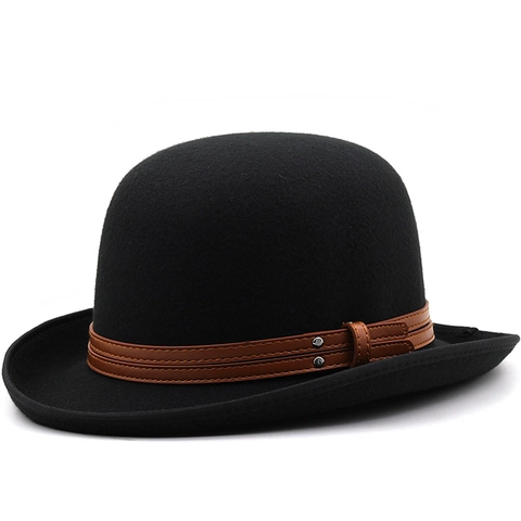 Bombetta Unisex Stile Britannico Retrò In Feltro Di Lana Con Fascia In Ecopelle E Rivetti In Metallo Derby Vintage