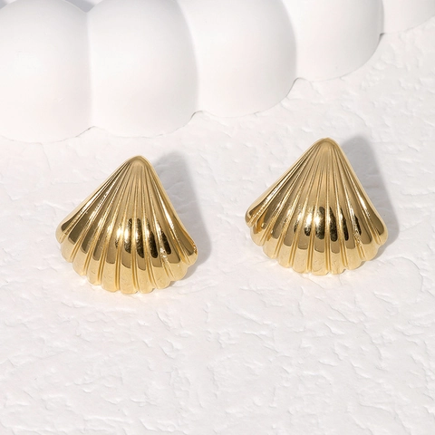 Shell Stud Earrings Stainless Steel 18K Gold Plated Fan Shaped Minimalist Dainty Jewelry For Women