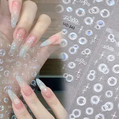 Adesivi Per Unghie In Rilievo 3D Lucentezza Conchiglia Bolla Cuore Stella Forme Decorazione Manicure Olografica