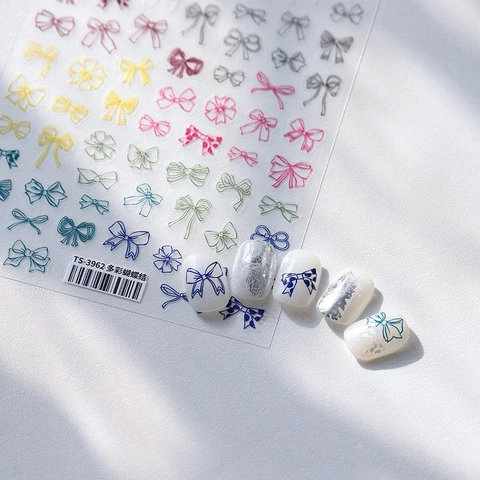 Colorful Bowknot Nail Art Stickers Self Adhesive Ultra Thin Sweet French Style Manicure Decoration Accessories For Women