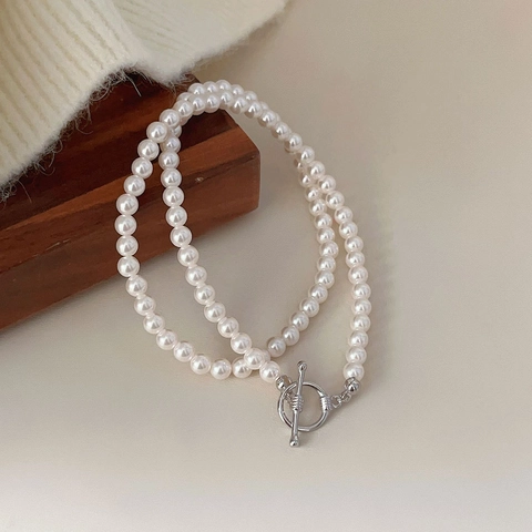 Collana Per Clavicola Con Künstliche Perle Di Cristallo Artificiali Minimalista Con Chiusura A Levetta OT In Argento Sterling 925