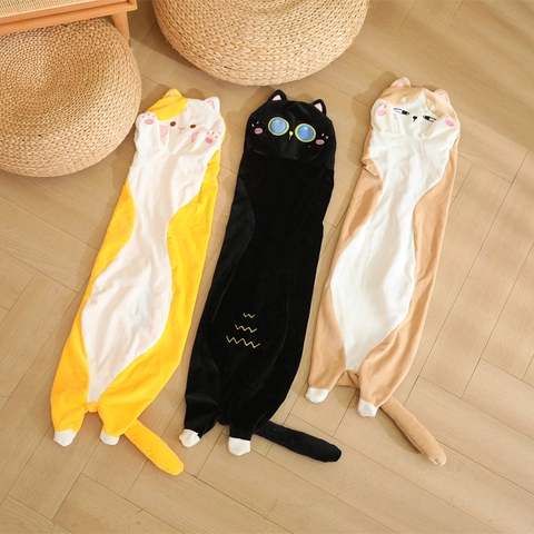 Cute Cat Long Body Pillow Shell Case Soft Short Plush Animal Stuffed Toy Cover Zippered For Bedroom Sofa Decor