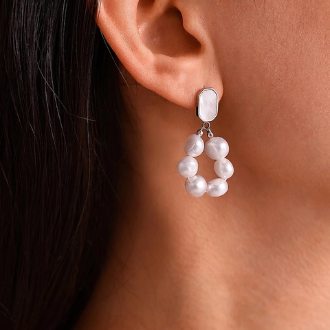Zoetwaterparel Druppeloorbellen Roestvrij Staal Schelp Geometrische Dangle Elegante Sieraden Voor Dames Zoete Stijl