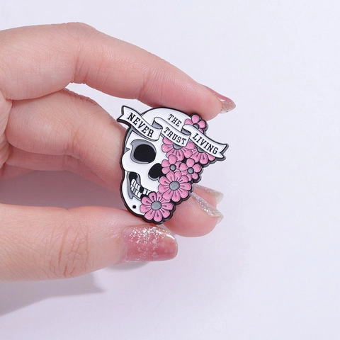 Gothic Pink Enamel Pins Halloween Skull Coffin Tombstone Metal Badges Punk Style Jewelry For Backpacks Clothes