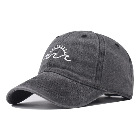 Vintage Washed Cotton Baseball Cap Sun Wave Embroidery Adjustable Distressed Dad Hat Outdoor Sports Sunshade Trucker Cap