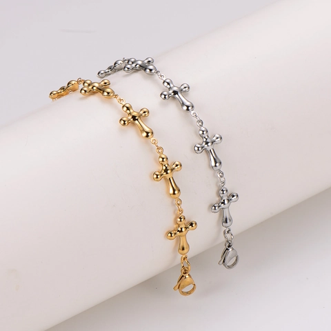 Pulsera De Eslabones De Cruz Acero Inoxidable 304 Cadena Ajustable Chapado En Oro Estilo Francés Joyería Para Mujer
