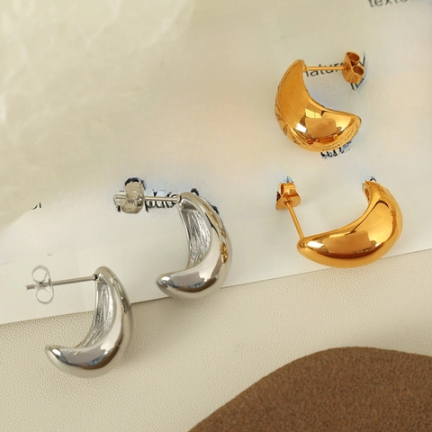 Boucles D'oreilles Créoles Épaisses Acier Inoxydable Poli Creux Forme C Bijoux Mode Femmes