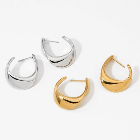 Minimalist Irregular U Shape Hoop Earrings Stainless Steel PVD Gold Plated High Polish Waterproof Jewelry For Women