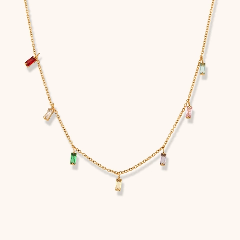 Collar Y Pulsera Con Colgante De Circón De Colores Cuadrados Geométricos De Acero Inoxidable Chapado En Oro Joyería Minimalista Para Mujer
