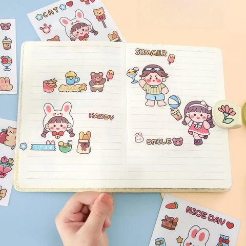 Lindas Pegatinas De Dibujos Animados PVC Transparente Impermeable Para Botella De Agua Diario Scrapbooking