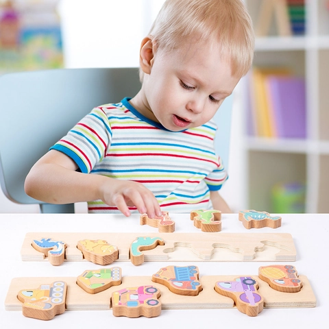 Wooden Shape Matching Puzzle Board For Toddlers Fruits Dinosaurs Desserts Cars Cognitive Early Learning Montessori Toy
