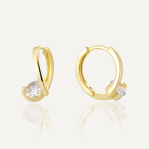 Elegantes Pendientes de Aro de Plata de Ley 925 para Mujer Bañados en Oro de 14K con Circonita Redonda Diseño Geométrico Irregular