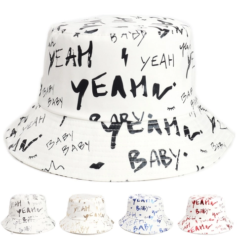 Cappello Pescatora Stampa Graffiti Cotone Poliestere Yeah Baby Motivo Lettere Moda Streetwear Protezione Solare Viaggio