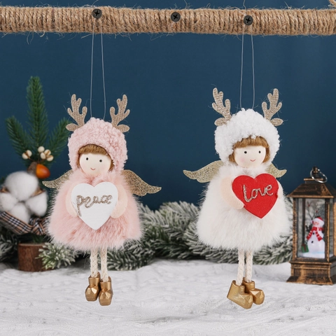 Ornamenti Appesi Angelo Di Natale Bambola Angelo Di Peluche Con Corna Di Renna Cuore Love Peace Decorazione Albero Casa