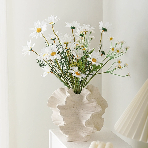 Nordic Style Matte Ceramic Vase Irregular Abstract Wave Shape Handmade Desktop Flower Arrangement Home Decor Accent