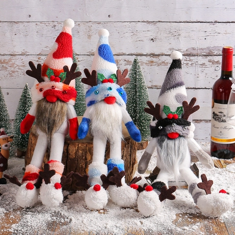 Gnome De Noël À Cornes De Renne Peluche Poupée Sans Visage Longue Jambe Décoration De Table Ornement De Fête Tissu Coton PP