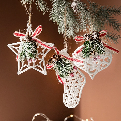 Decorazioni Natalizie Da Appendere Plastica Glitter Forme Renna Stella Con Pigne Aghi Di Pino Fiocco Decorazione Festiva