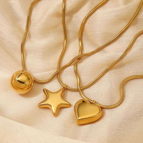 Collana In Acciaio Inossidabile Catena A Osso Di Serpente Pendente Cuore Stella Palla Tonda Placcata Sotto Vuoto Gioielli Donna