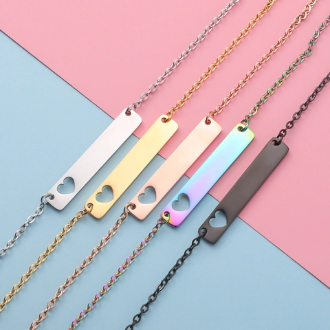 Bar Necklace Stainless Steel Hollow Heart Pendant Minimalist Jewelry Geometric Style For Women