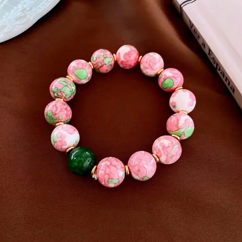 Vintage Chinese Style Beaded Bracelet Ceramic Natural Stone Crystal Gold Plated Charm Jewelry For Women Elegant Gift