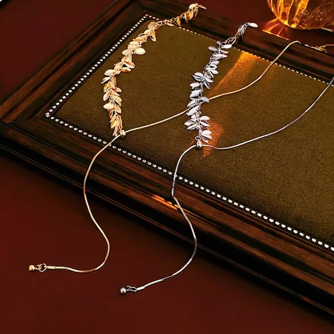 Elegante Collana Con Paillettes Di Foglie E Frange Per Donne Lega Catena Clavicola Serpente Regolabile Gioielli Di Lusso