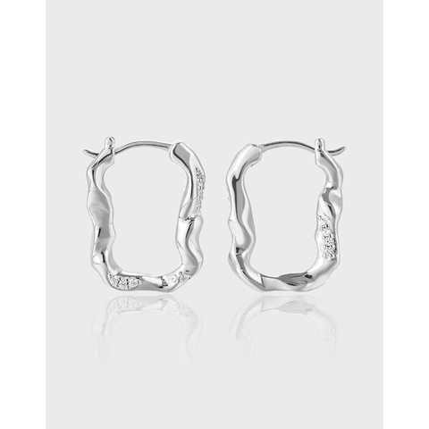 Orecchini a Cerchio a Forma di U con Onde Irregolari per Donna in Argento Sterling S925 con Strass Stile Coreano Gioielli di Lusso