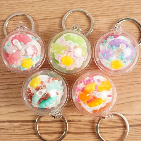 Creative Simulation Bear Ice Cream Cup Keychain Cute Food Play Plastic Keychain Bag Pendant For Students Couples Gift