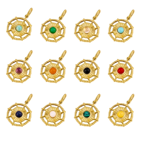 Ciondoli Tondi Vintage In Acciaio Inossidabile Intarsio Pietra Naturale Bussola Sole Accessori Per Gioielli DIY Oro