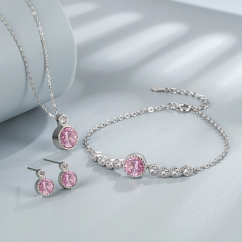 925 Sterling Silver Heart Jewelry Set For Women Light Luxury Rhinestone Pendant Necklace Bracelet Stud Earrings Fashion Accessories