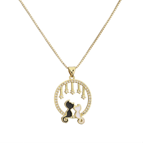 Collana Pendente In Rame Di Moda Con Zirconia Simpatico Gatto Uccello Animale Luna Stella Gioielli Regalo Donna