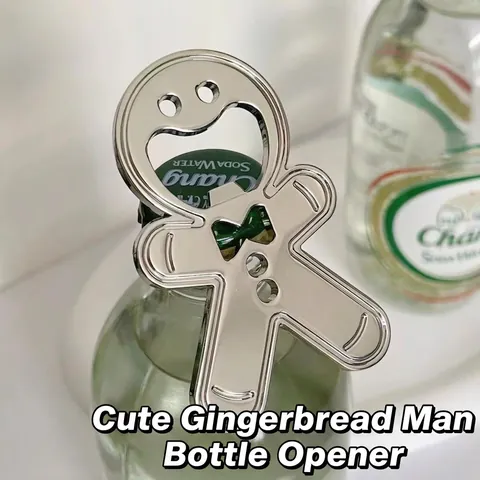 Cartoon Gingerbread Man Bottle Opener Zinc Alloy Multifunctional Keychain Fridge Magnet Animal Shape Portable Bar Tool
