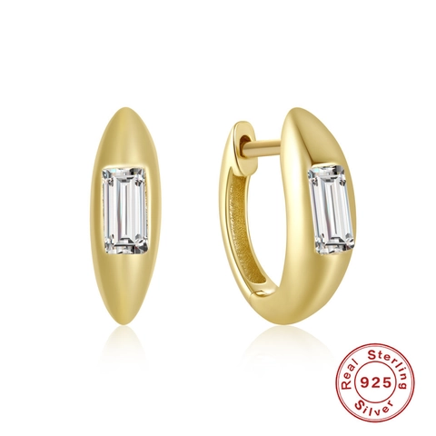 Eleganti Orecchini Huggie In Argento Sterling S925 Con Zirconia Rettangolare Gioielli Geometrici Minimalisti Oro Argento Donna