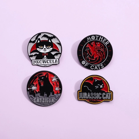 Lustige Katze Film Parodie Emaille Pin Legierung Lackierte Brosche Für Kleidung Rucksack Meowcula Catzilla Geschenk Für Katzenliebhaber
