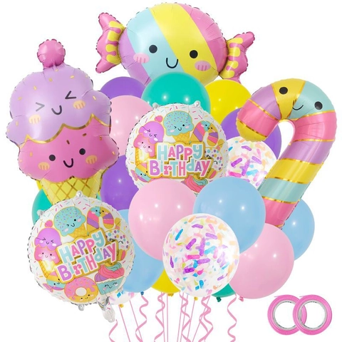 Macaron Ice Cream Candy Aluminum Foil Latex Balloons Happy Birthday Party Decoration For Kids Baby Shower Celebration