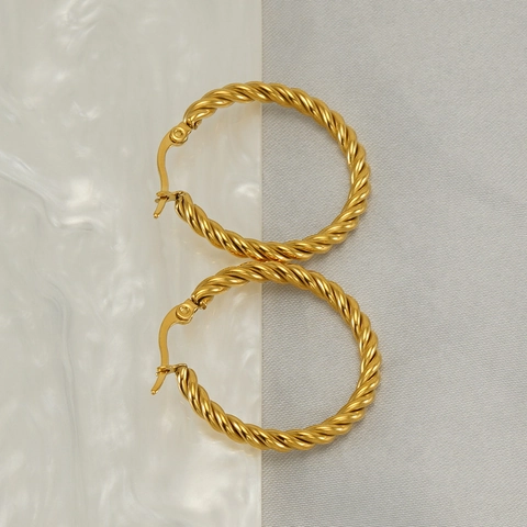 Twisted Rope Hoop Ohrringe Edelstahl 18K Vergoldet Gewinde Geometrischer Kreis Schmuck Für Damen Elegant Mode