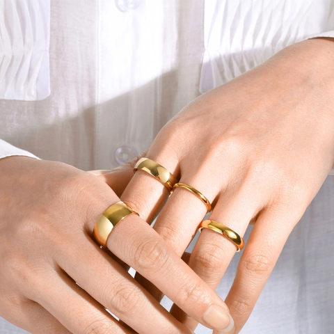 Anillo De Banda Liso Pulido Minimalista Acero Inoxidable Joyería Simple Para Mujeres Hombres Color Oro Brillo Intenso Clásico