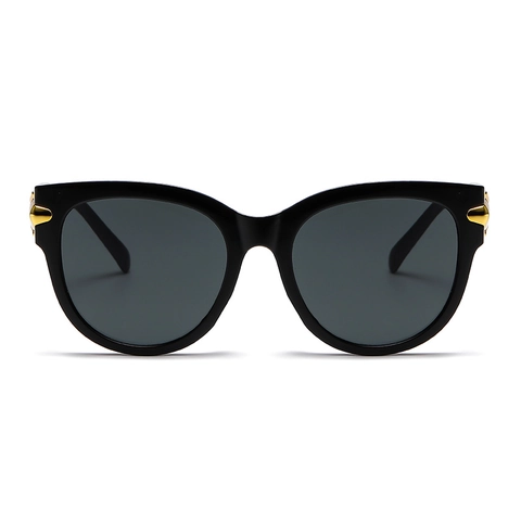Retro Oval Cat Eye Sonnenbrille Damen UV400 Schutz PC Rahmen Breite Bügel Gold Geometrische Metall Dekor Mode