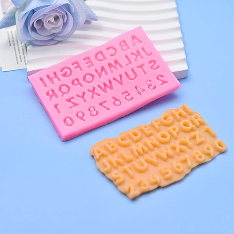 Uppercase English Letters And Numbers Silicone Mold For DIY Cake Fondant Chocolate Resin Clay Pink Bakeware Tool