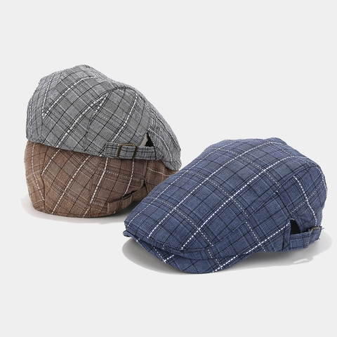 Vintage Geruite Ivy Cap Katoen Polyester Verstelbare Flat Cap Britse Stijl