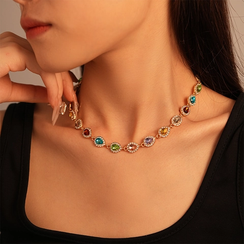 Collana Girocollo Vintage Di Lusso Con Strass Goccia Acqua E Pendente Tondo Gioielli In Lega Per Donne Catena Di Clavicicola